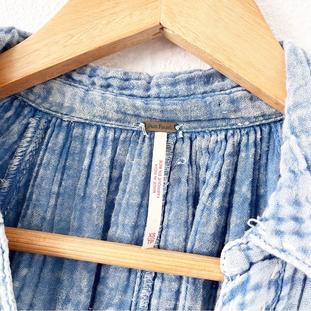 Free People Maya Blue Midi Shirt Dress Boho Oversized Button Down V-Neck - Picture 3 of 9